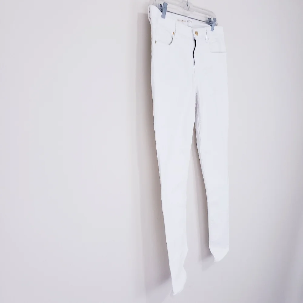 Michael Kors Selma Skinny Jeans White Mid Rise Gold Hardware Size 12 Classy